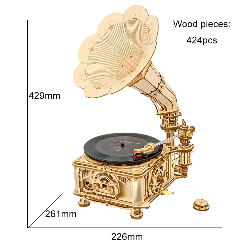 Hand Crank Classic Gramophone 3D Wooden Puzzle Kit GYOBY® TOYS