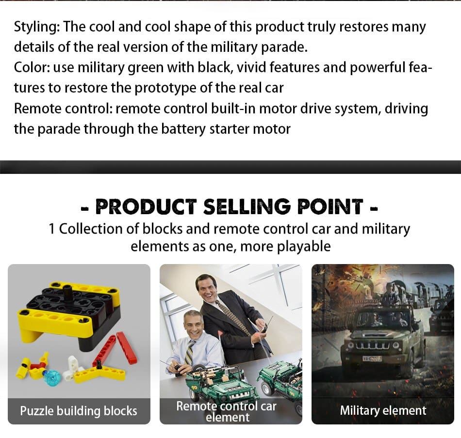Military Parade RC Car DIY Model Building Blocks Toy