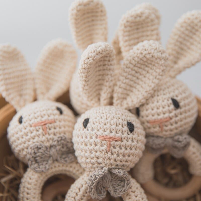 Wooden Rabbit Baby Teether Toy