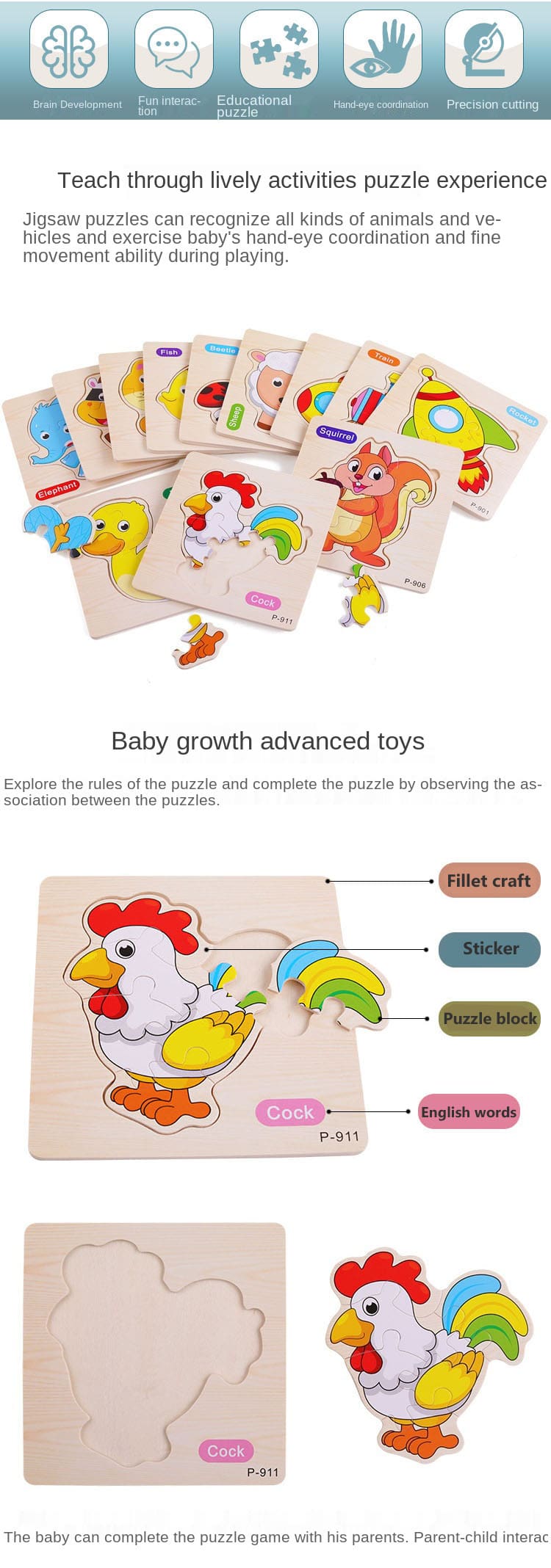 3D Wooden Jigsaw Puzzle Educational Toy for Kids