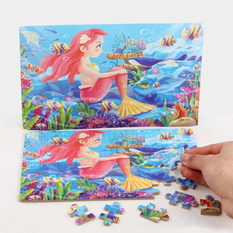 60 Pieces Wooden Cartoon Puzzle Toy for Kids