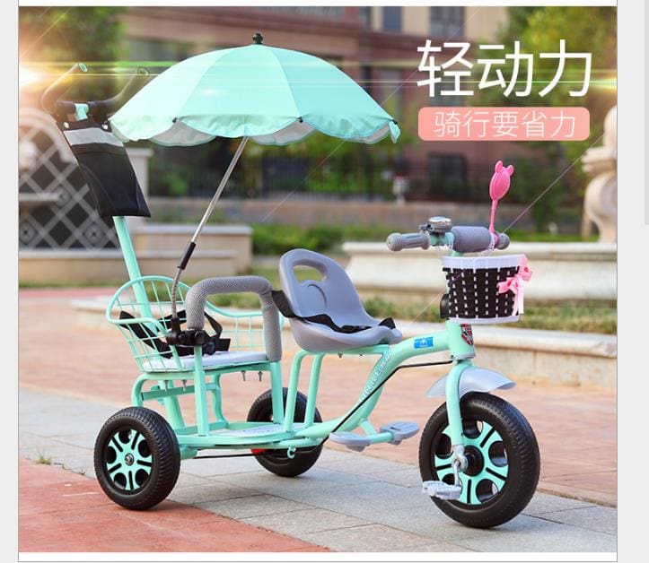 Double Seats Tricycle Stroller 3 Wheels for Twin Kids