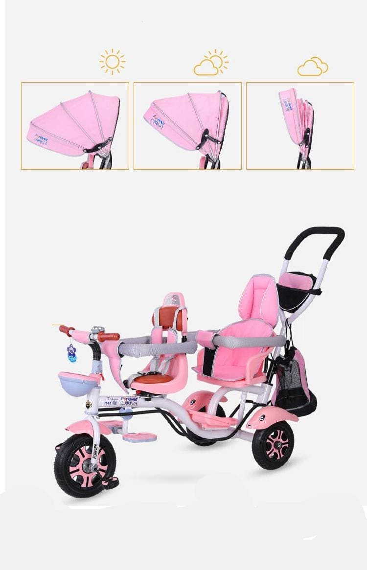 Aluminium alloy Double children's tricycle twin stroller