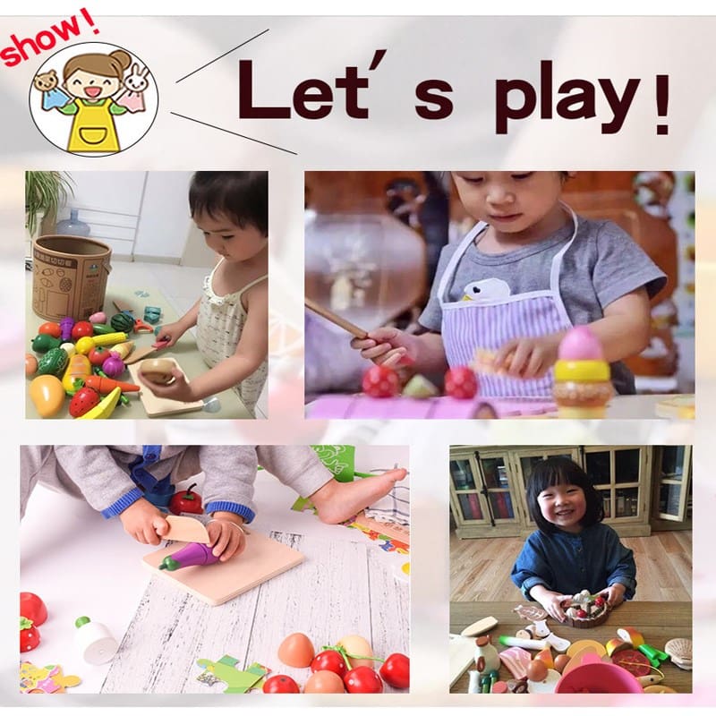 Wooden Cutting Fruit Vegetable Pretend Play Sets Toy Gifts