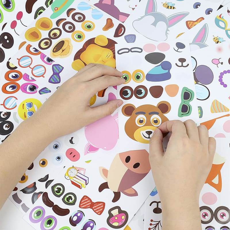 24Sheets Children DIY Puzzle Sticker Games 12 Animals Face Funny Assemble Jigsaw Stickers Kids Educational Toys Boys Girls Gifts
