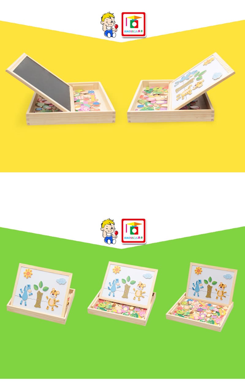 100+Pcs Wooden Multifunction Children Animal Puzzle Writing Magnetic Drawing Board Blackboard Learning Education Toys For Kids