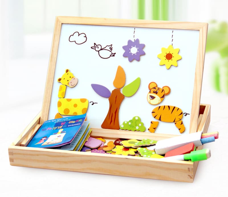 100+Pcs Wooden Multifunction Children Animal Puzzle Writing Magnetic Drawing Board Blackboard Learning Education Toys For Kids