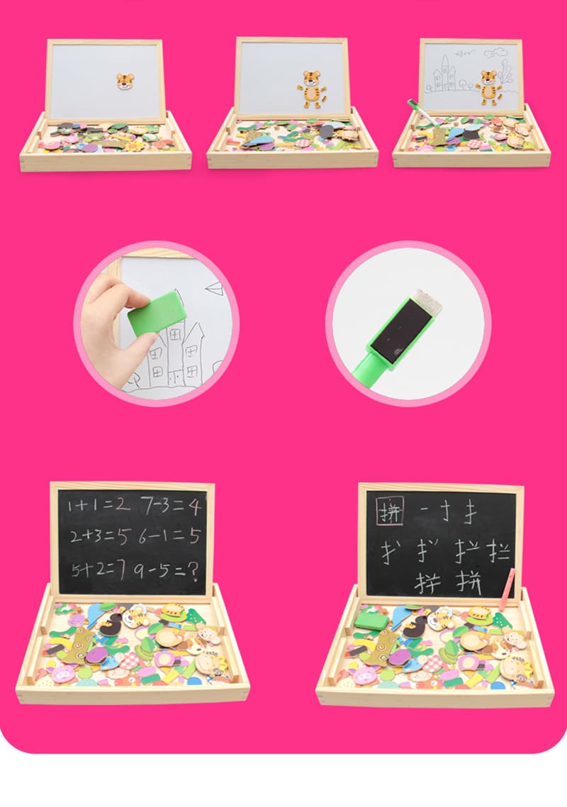 100+Pcs Wooden Multifunction Children Animal Puzzle Writing Magnetic Drawing Board Blackboard Learning Education Toys For Kids