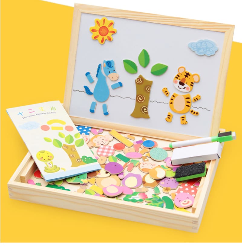 100+Pcs Wooden Multifunction Children Animal Puzzle Writing Magnetic Drawing Board Blackboard Learning Education Toys For Kids