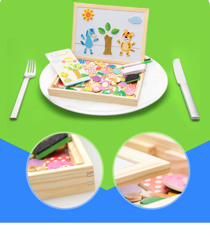 100+Pcs Wooden Multifunction Children Animal Puzzle Writing Magnetic Drawing Board Blackboard Learning Education Toys For Kids