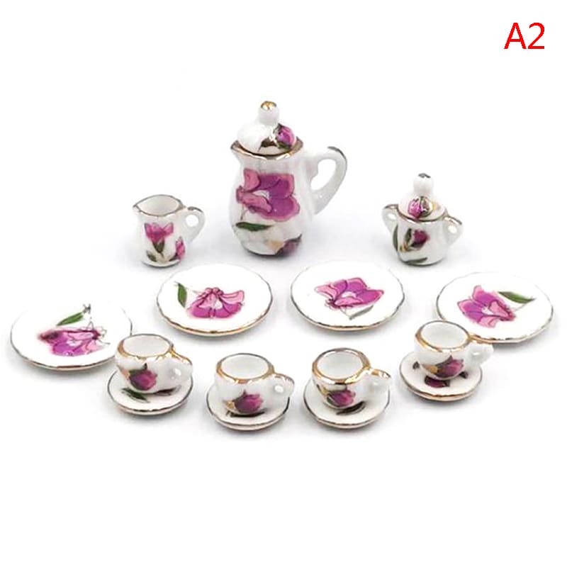 15Pcs 1:12 Miniature Porcelain Tea Cup Set for Toyhouse Furniture ...