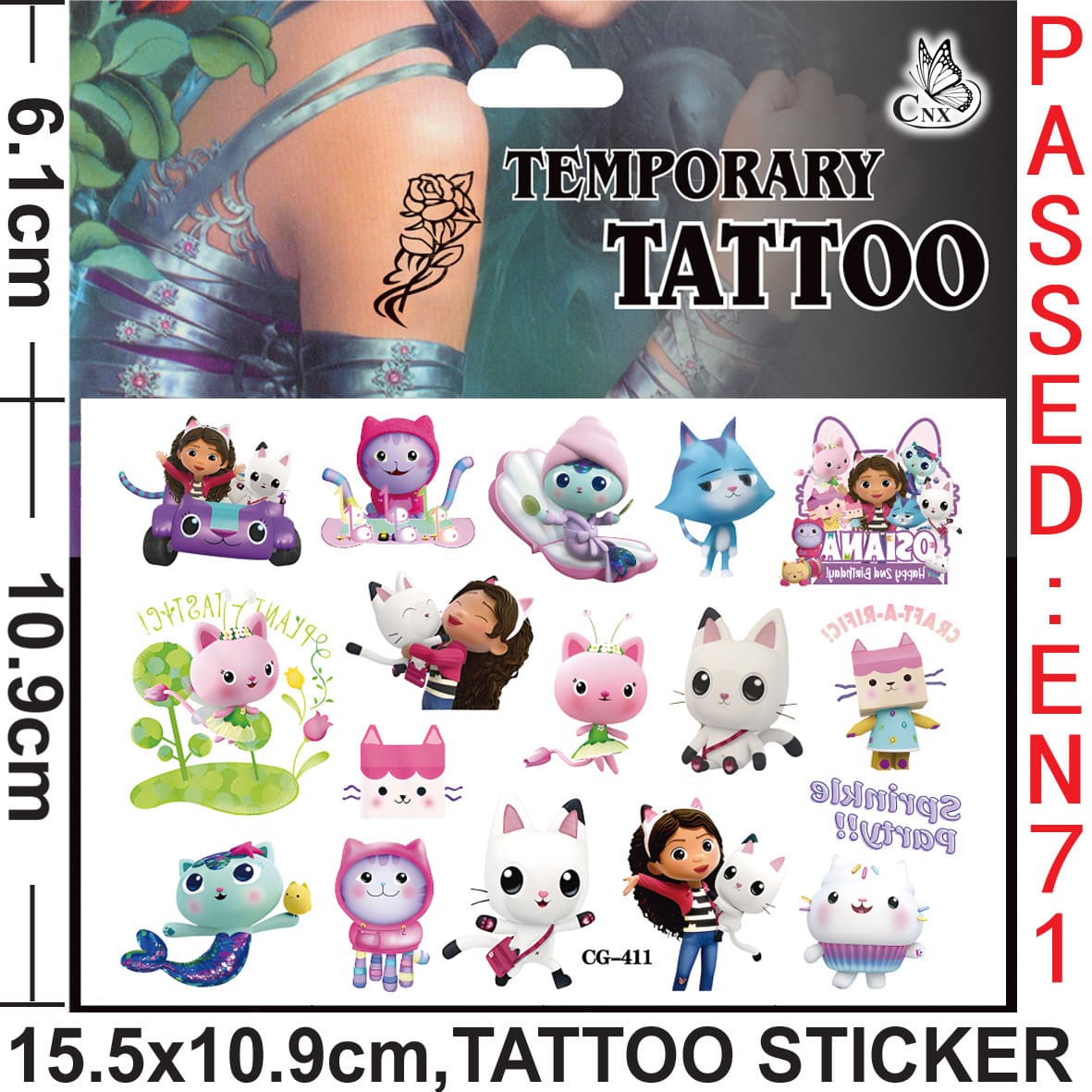 Gabby Dollhouse Tattoo Waterproof Stickers for Children Gift
