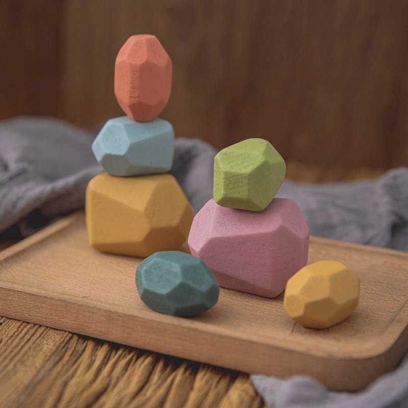 Wooden Rainbow Stones Building Blocks Toys for Children