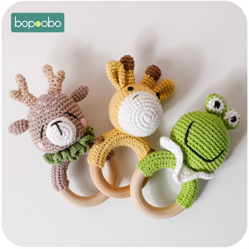 Natural Crochet Teether Toy Rattle for Baby