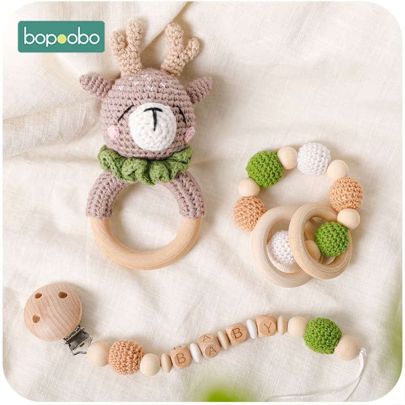 Natural Crochet Teether Toy Rattle for Baby