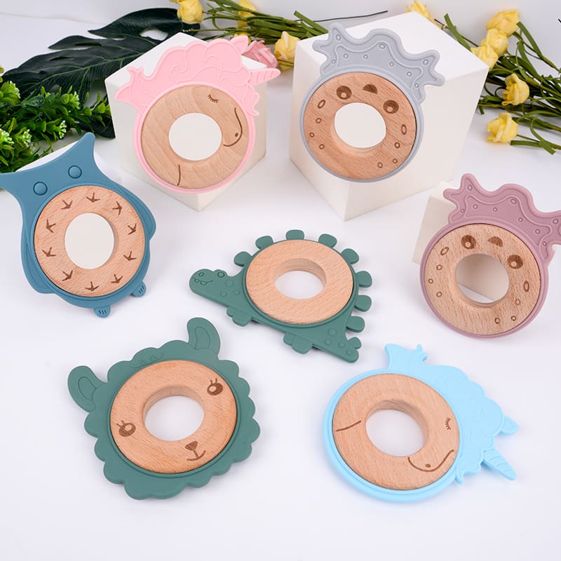 Rudder Shape Silicone and Wooden Baby Teether Toy