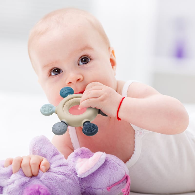 Rudder Shape Silicone and Wooden Baby Teether Toy