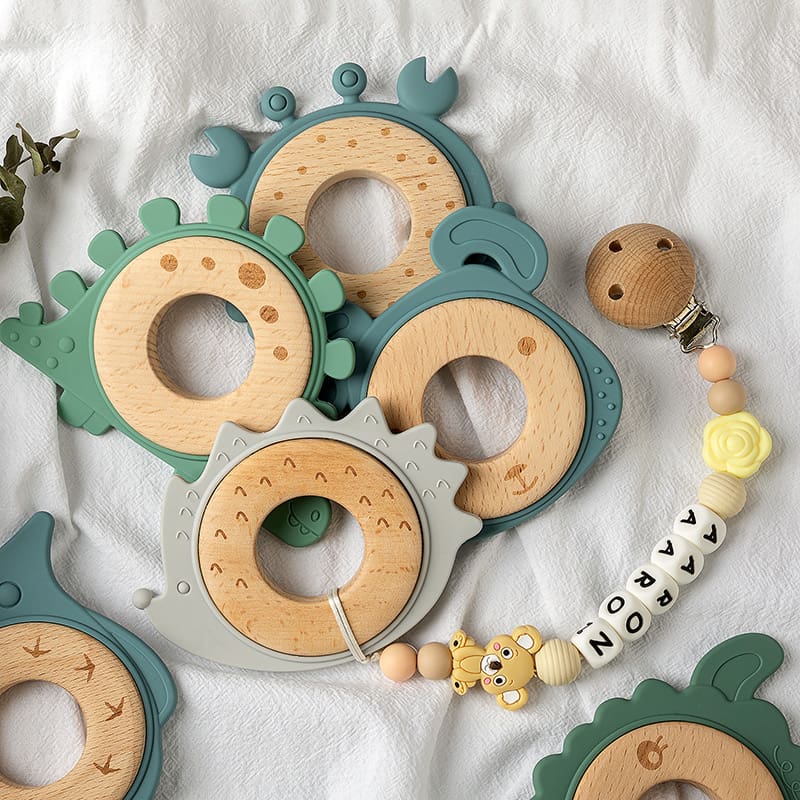 Rudder Shape Silicone and Wooden Baby Teether Toy