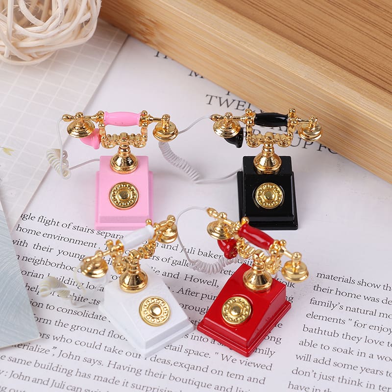 1:12 1:6 Mini Miniature Phone Model Alloy Vintage Retro Rotary Telephone Dollhouse Furniture Toys Decoration Accessories