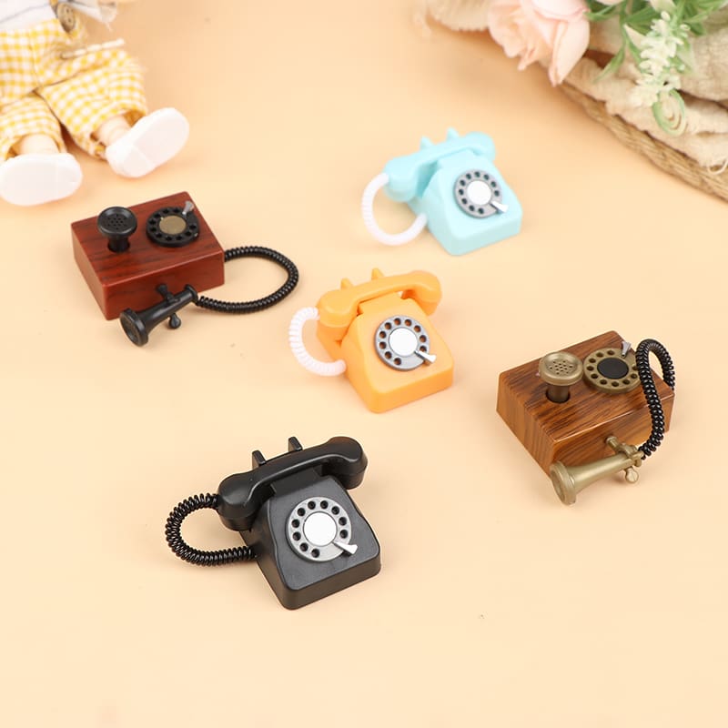 1:12 1:6 Mini Miniature Phone Model Alloy Vintage Retro Rotary Telephone Dollhouse Furniture Toys Decoration Accessories