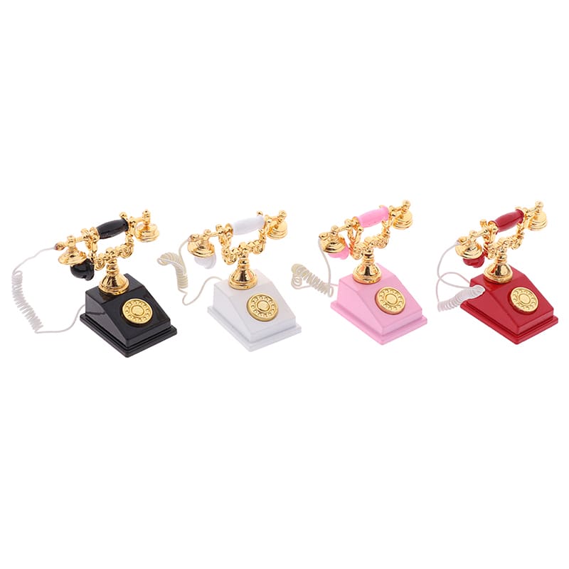 1:12 1:6 Mini Miniature Phone Model Alloy Vintage Retro Rotary Telephone Dollhouse Furniture Toys Decoration Accessories