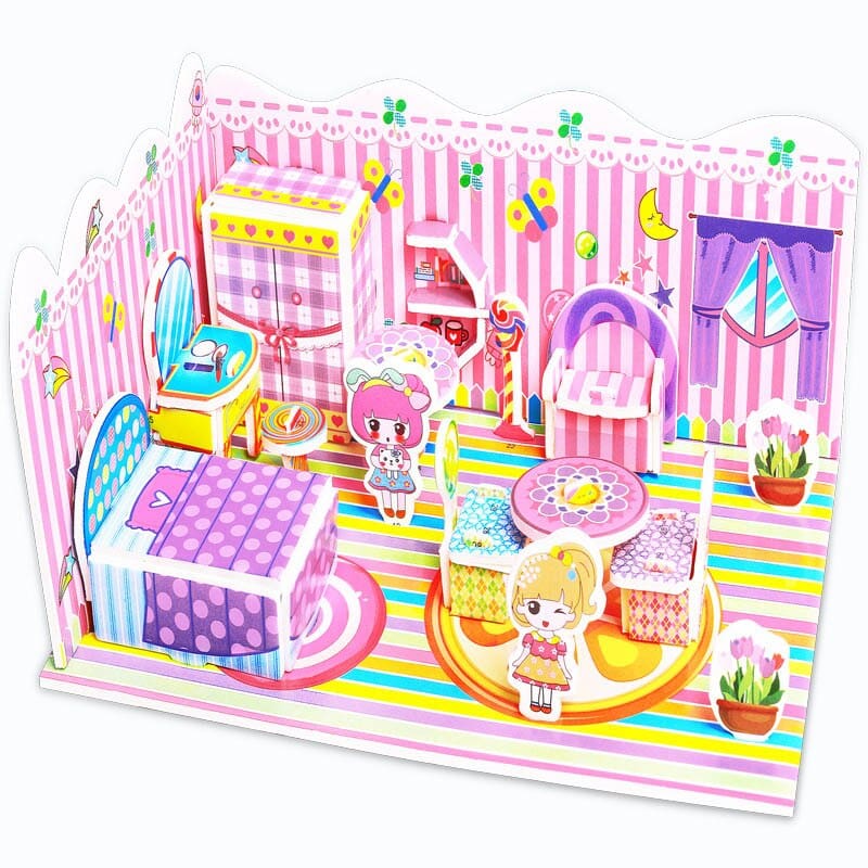 Kids 3D Stereo Puzzle Cartoon House Castle Building Model DIY Handmade Early Learning Educational Toys Gift for Children