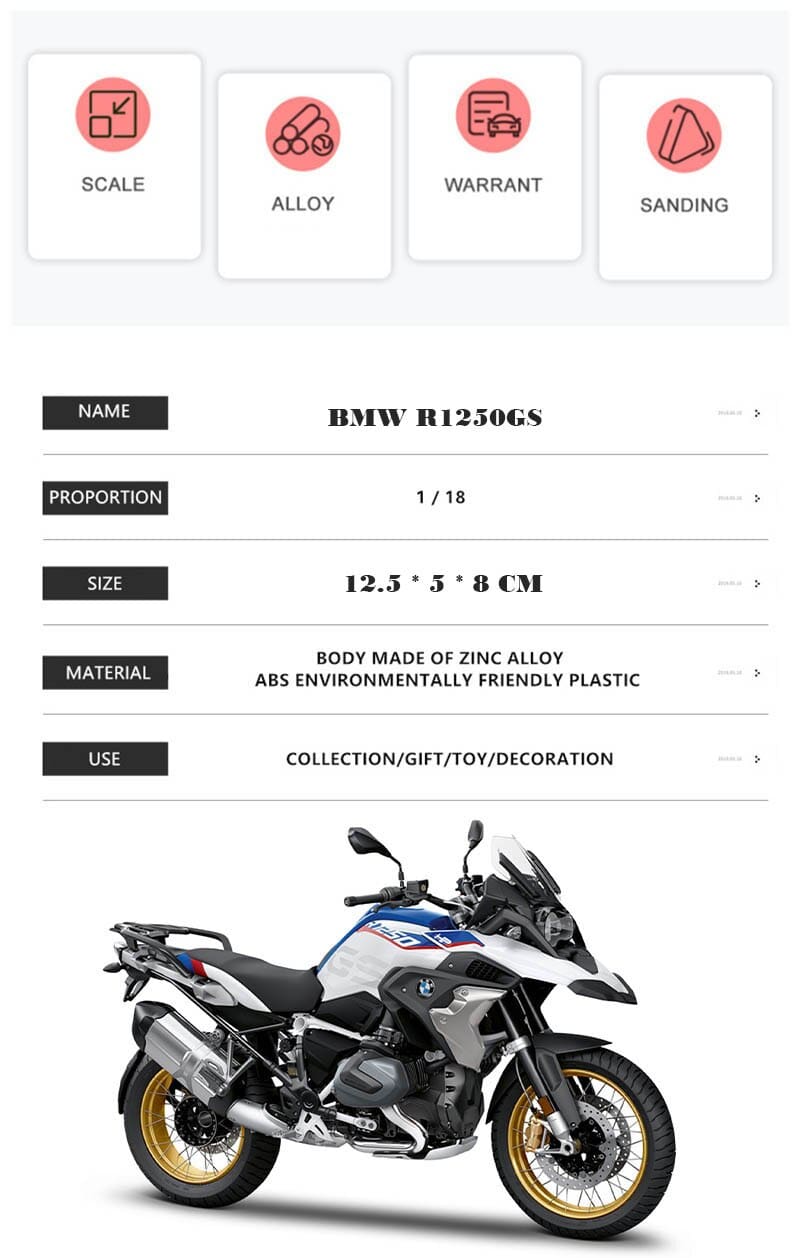 Maisto 1:18 NEW BMW R1250GS Silvardo original authorized simulation alloy motorcycle model toy car Gift
