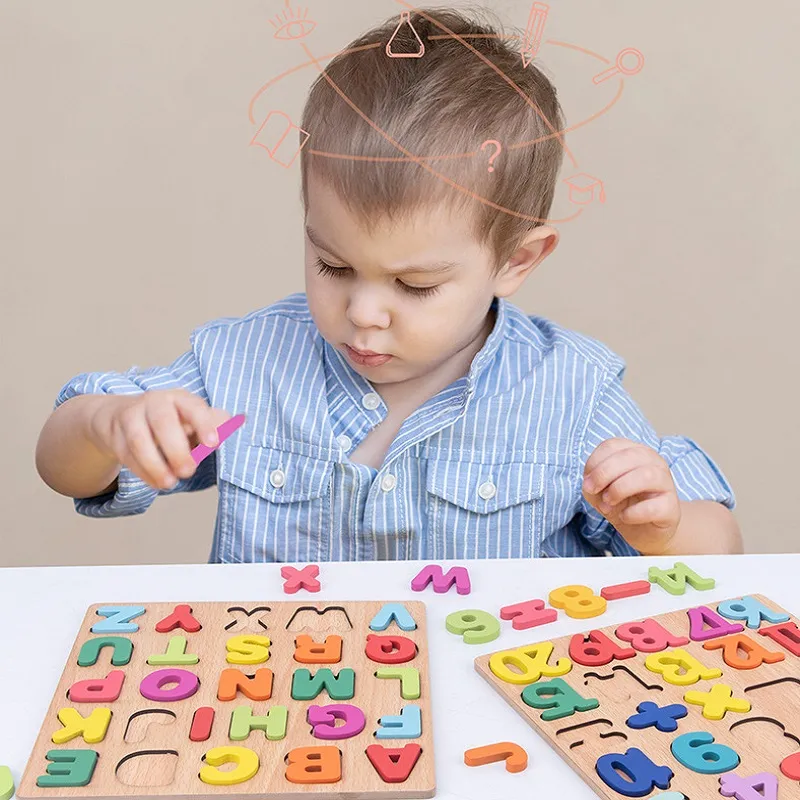 Wooden Alphabet Number Puzzles - Educational Kids Game