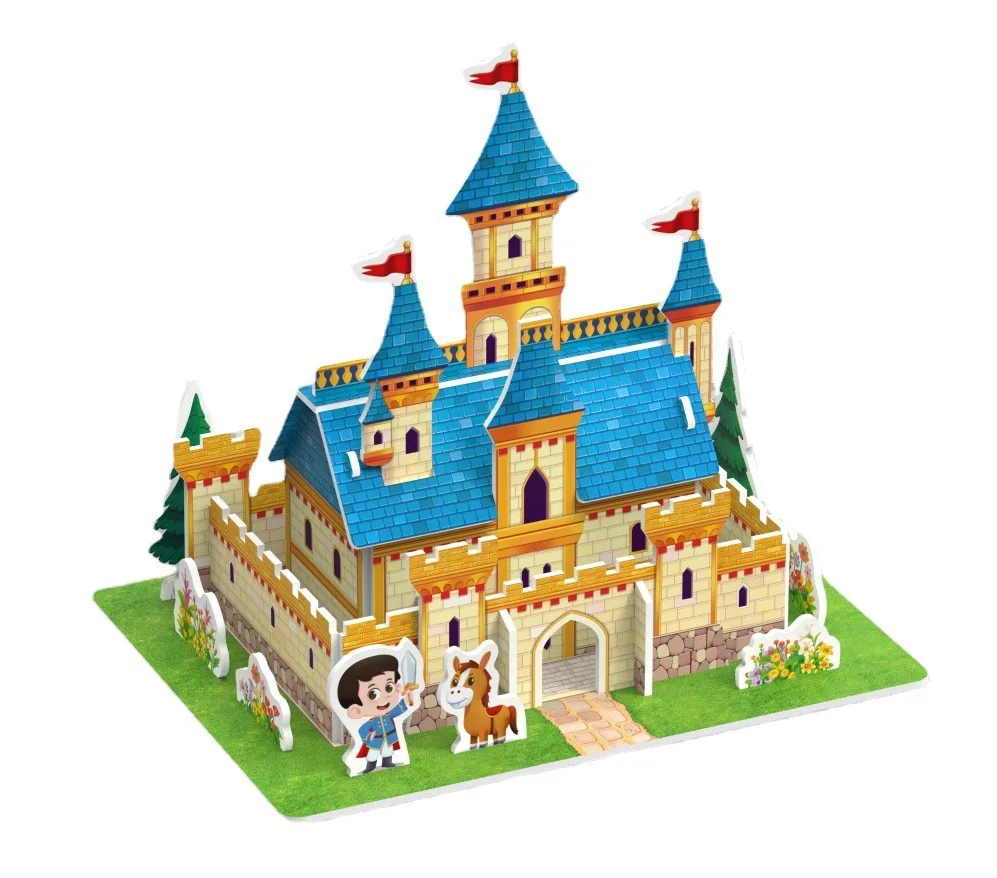 DIY Assembled Building Model Paper 3d Puzzles Educational Toys Children's Prize Gift EVA Cardboard Cartoon Castle Puzzle