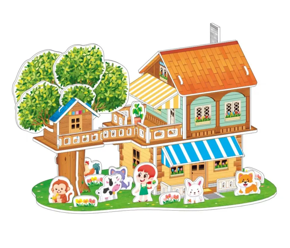 DIY Assembled Building Model Paper 3d Puzzles Educational Toys Children's Prize Gift EVA Cardboard Cartoon Castle Puzzle