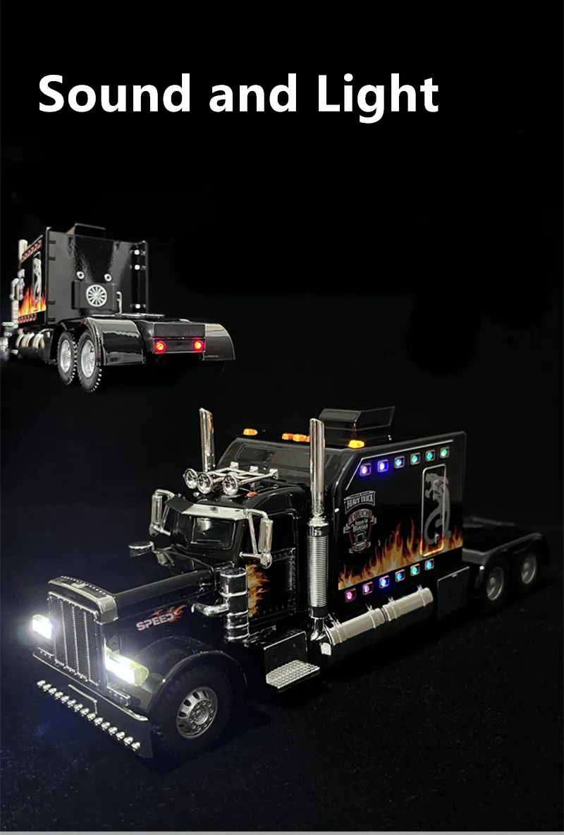 New 1/24 Alloy Trailer Truck Head Car Model Diecast Metal Container Truck Engineering Transport Vehicles Car Model Kids Toy Gift