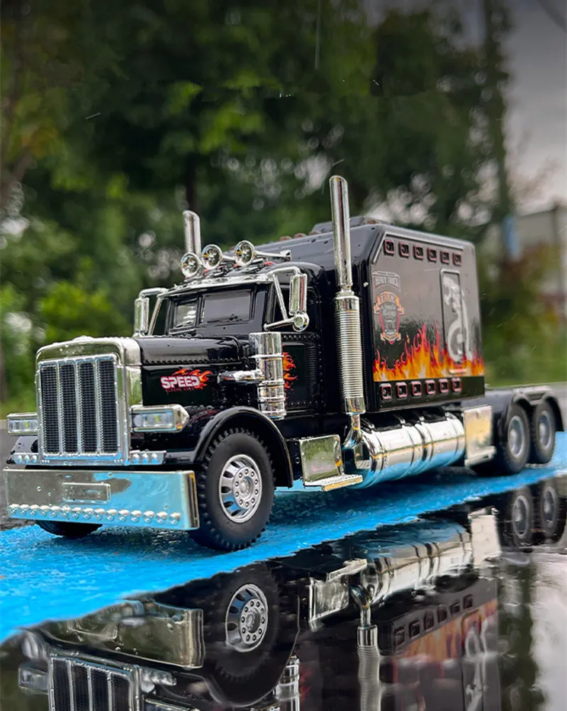 New 1/24 Alloy Trailer Truck Head Car Model Diecast Metal Container Truck Engineering Transport Vehicles Car Model Kids Toy Gift