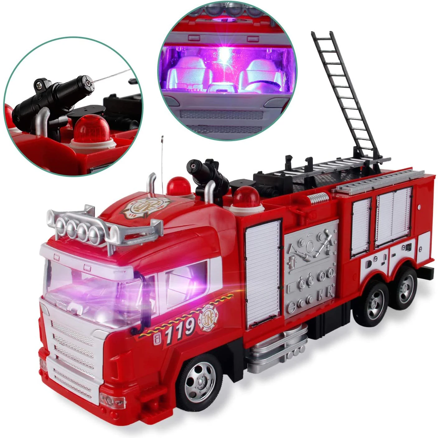 RC Rescue Fire Engine Toy Truck Radio Control RC Fire Truck with Working Water Pump Shoots and Squirts Water Toys for Kids
