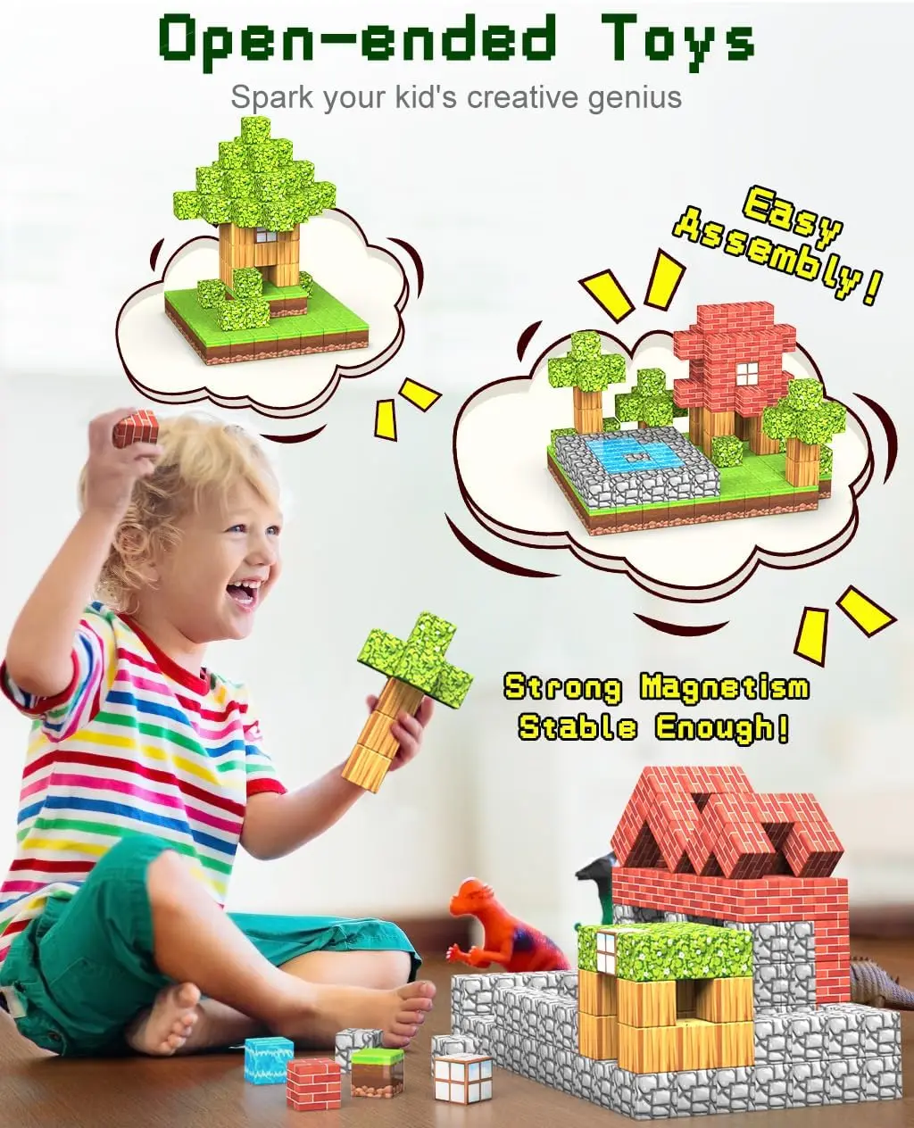 100PCS Magnetic Blocks Toy Build Mine Magnet World Set for Boys Girls STEM Montessori Sensory Cubes for Toddlers Gift