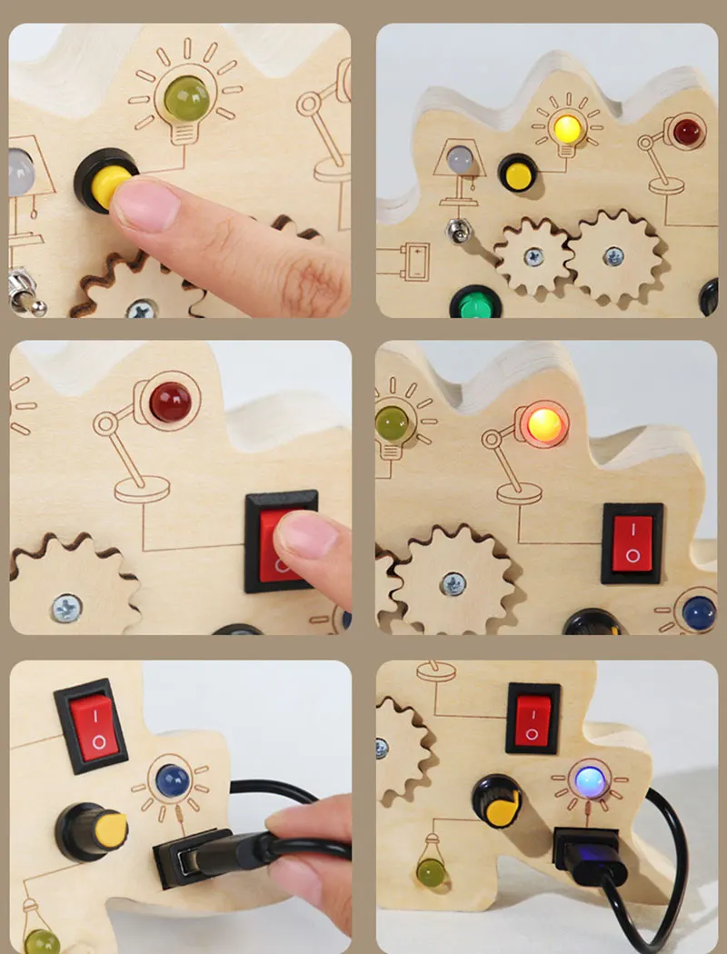 Wooden Montessori LED light Busy Board Sensory Toys for Toddlers