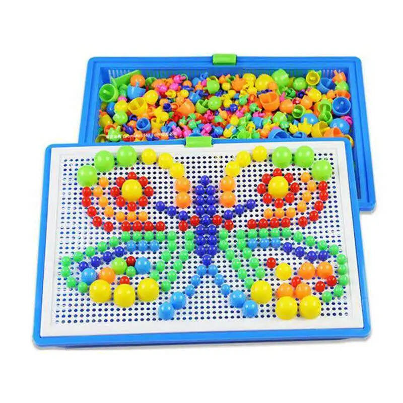 296-Piece Mushroom Nail Beads 3D Puzzle Board - Kids' Educational Toy Set