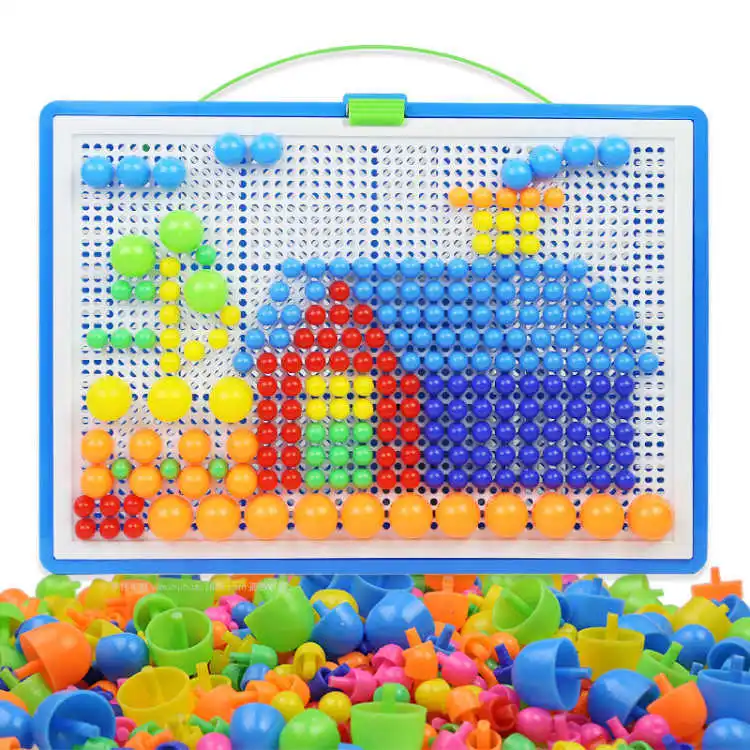 296-Piece Mushroom Nail Beads 3D Puzzle Board - Kids' Educational Toy Set