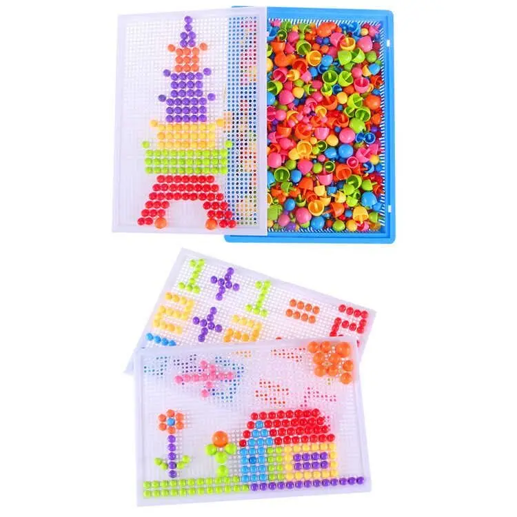 296-Piece Mushroom Nail Beads 3D Puzzle Board - Kids' Educational Toy Set