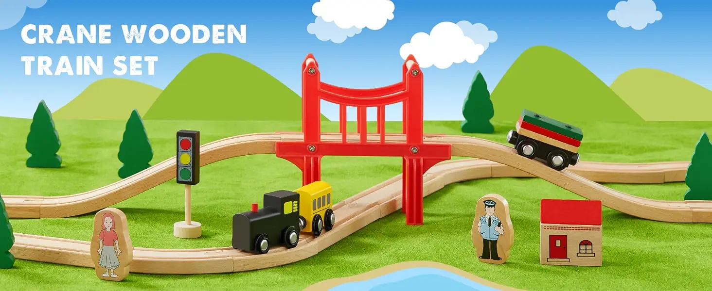 Wooden Train Set - 37 Pcs Tiny Land Toy for Toddlers