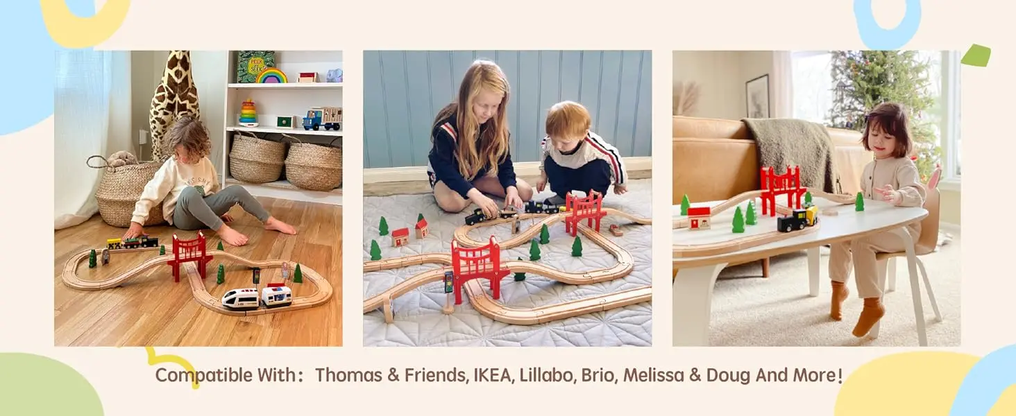 Wooden Train Set - 37 Pcs Tiny Land Toy for Toddlers