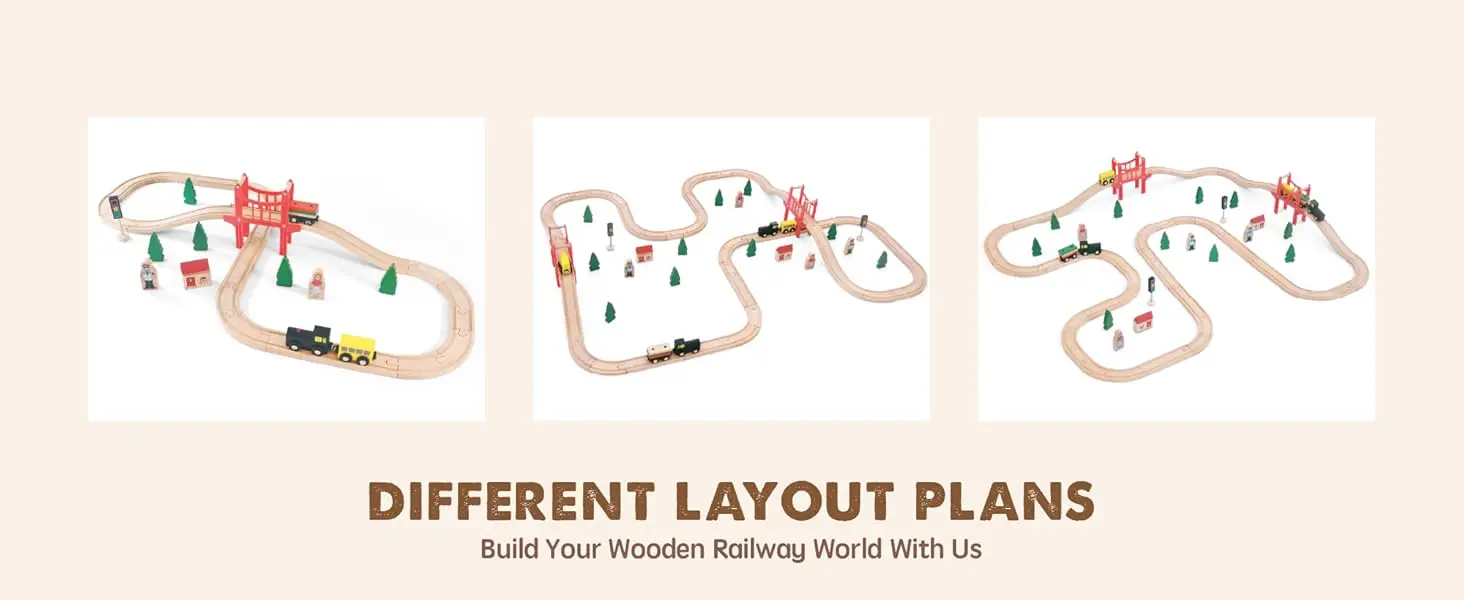 Wooden Train Set - 37 Pcs Tiny Land Toy for Toddlers