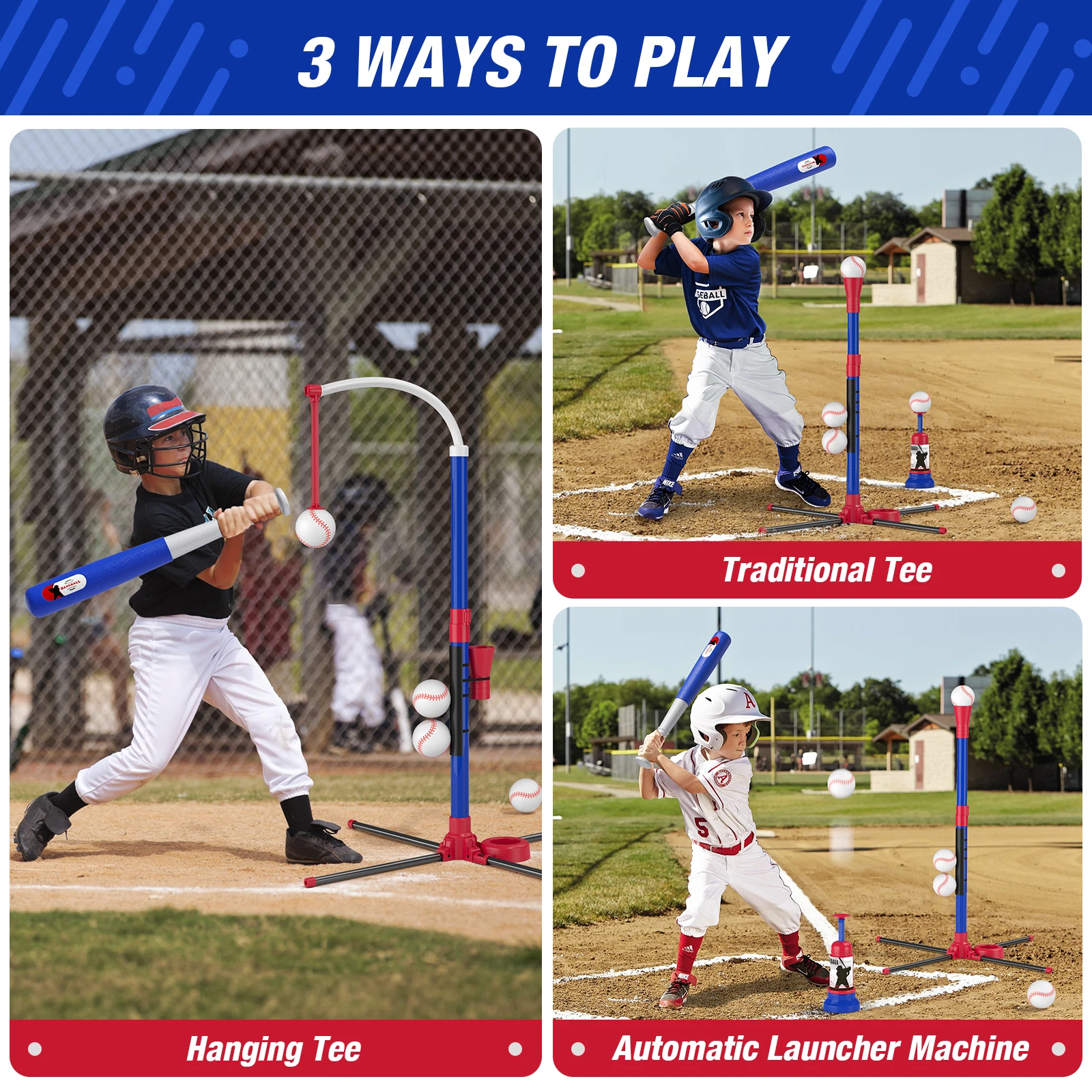 Outdoor Toys for Kids - T-Ball Set with Hanging Tee, Standing Tee and Launcher