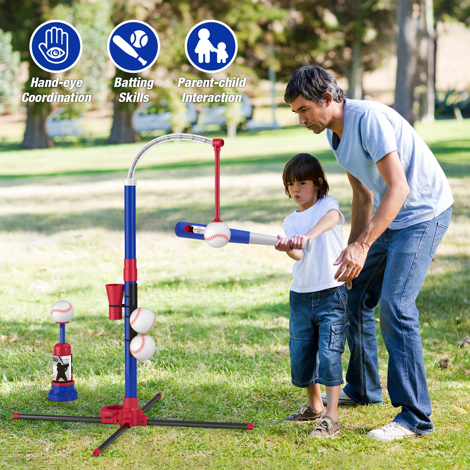 Outdoor Toys for Kids - T-Ball Set with Hanging Tee, Standing Tee and Launcher