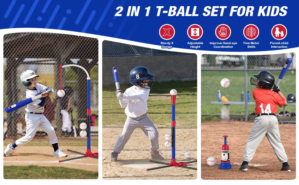 Outdoor Toys for Kids - T-Ball Set with Hanging Tee, Standing Tee and Launcher