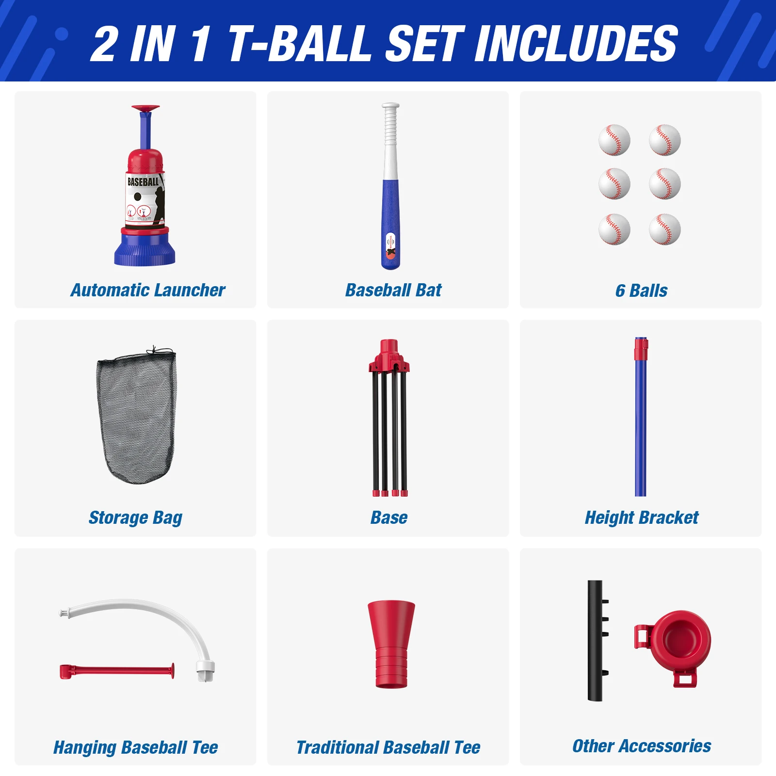 Outdoor Toys for Kids - T-Ball Set with Hanging Tee, Standing Tee and Launcher