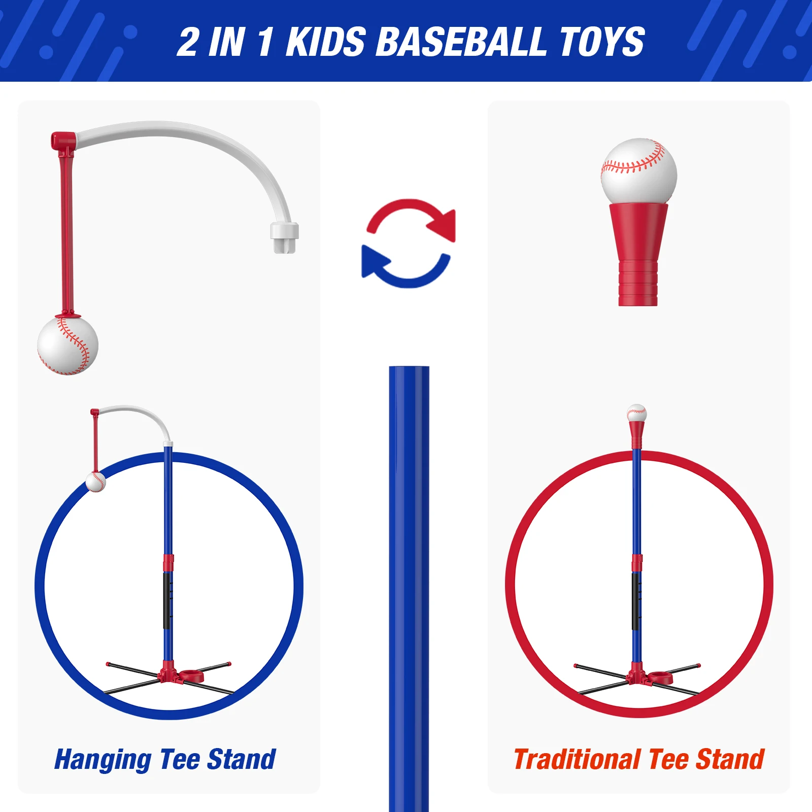 Outdoor Toys for Kids - T-Ball Set with Hanging Tee, Standing Tee and Launcher